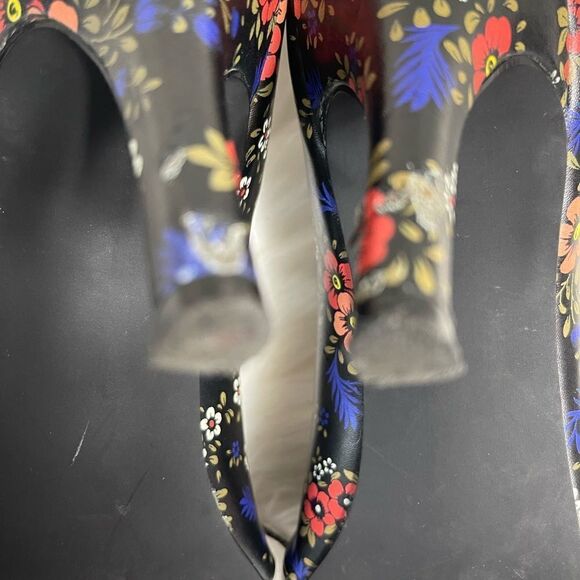 Nine West black multi color floral prints lace up sandals black tassels SZ12 - Picture 10 of 13